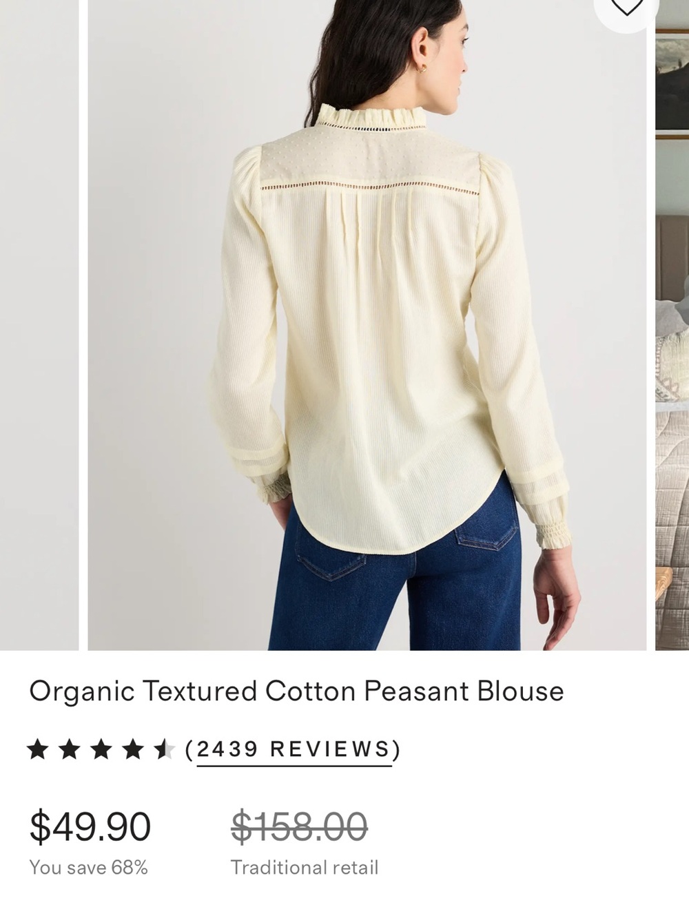 Quince Creamy Palest Yellow Organic Textured Cotton Peasant Blouse